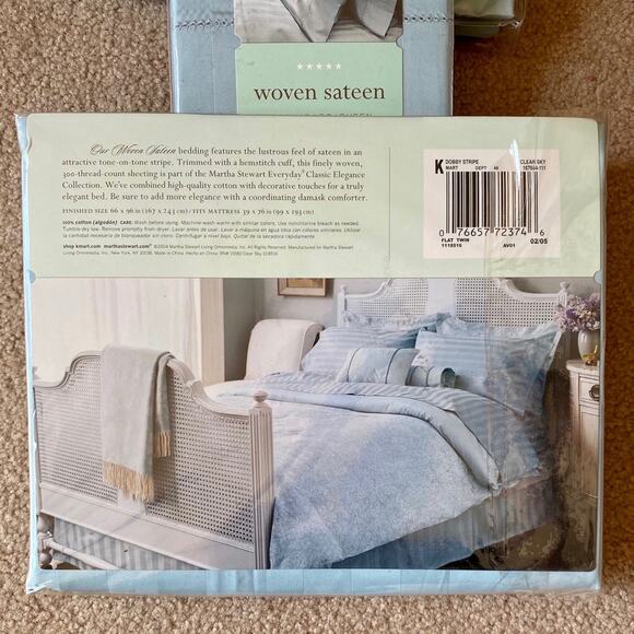 Martha Stewart Collection Blue Sateen Twin Sheet - Picture 2 of 2